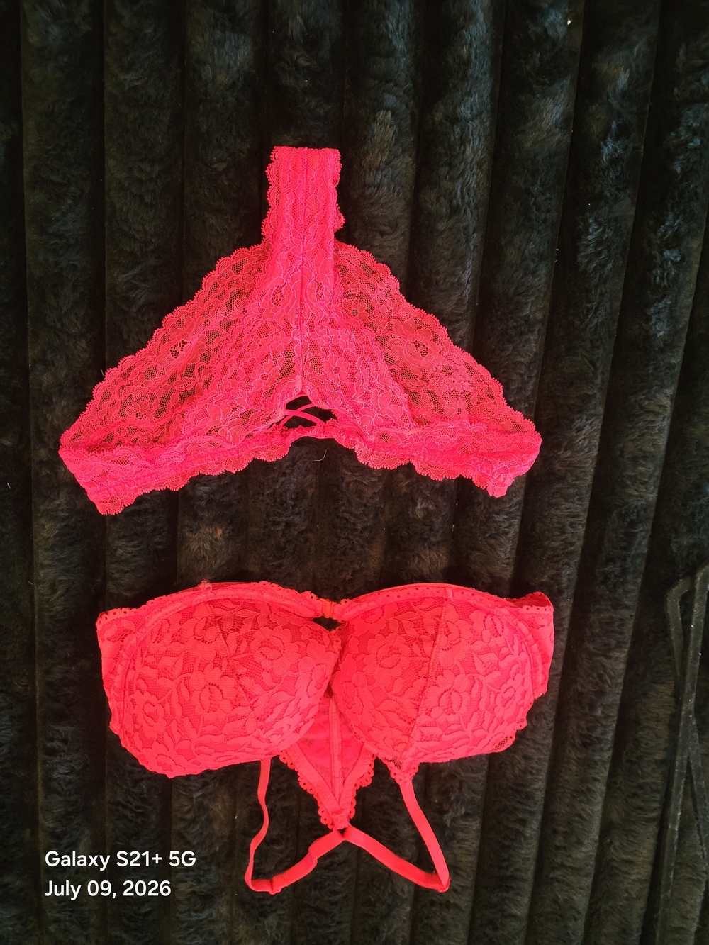 Lace Bralette and Strapless Bra Set - Neon Pink